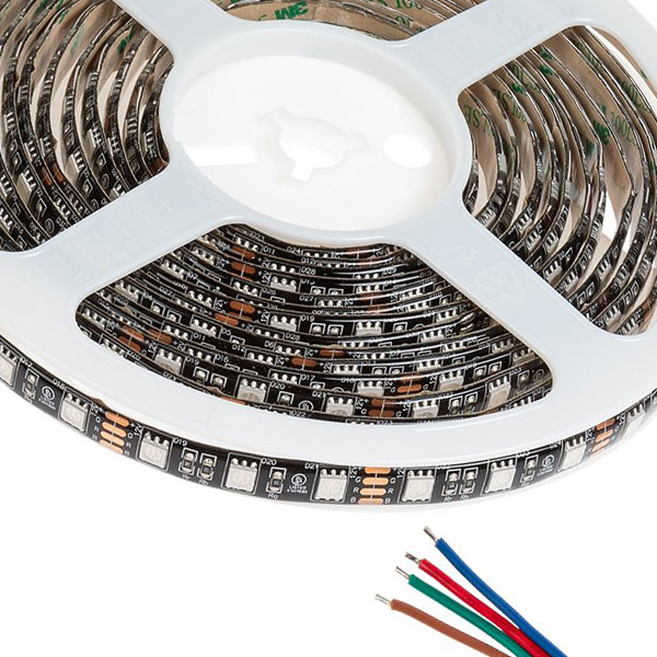 5m RGB LED Black PCB Strip Light - DynamicColor Series Tape Light - Dimmable - 12V - IP64